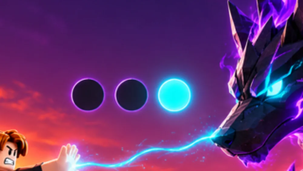 Tame An Animal official key art: three capture rings glow between a player's hand and a purple crystal wolf, showing the taming mechanic the codes menu sits beside